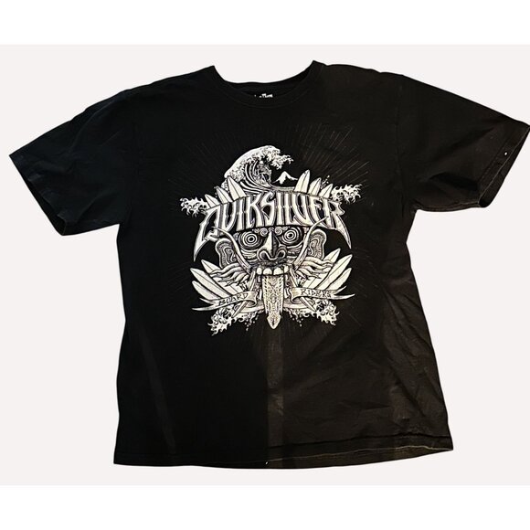 Quiksilver Vintage Grunge Black Tee Shirt Size L Slim Fit Surfing Skeleton Graph - Picture 8 of 10